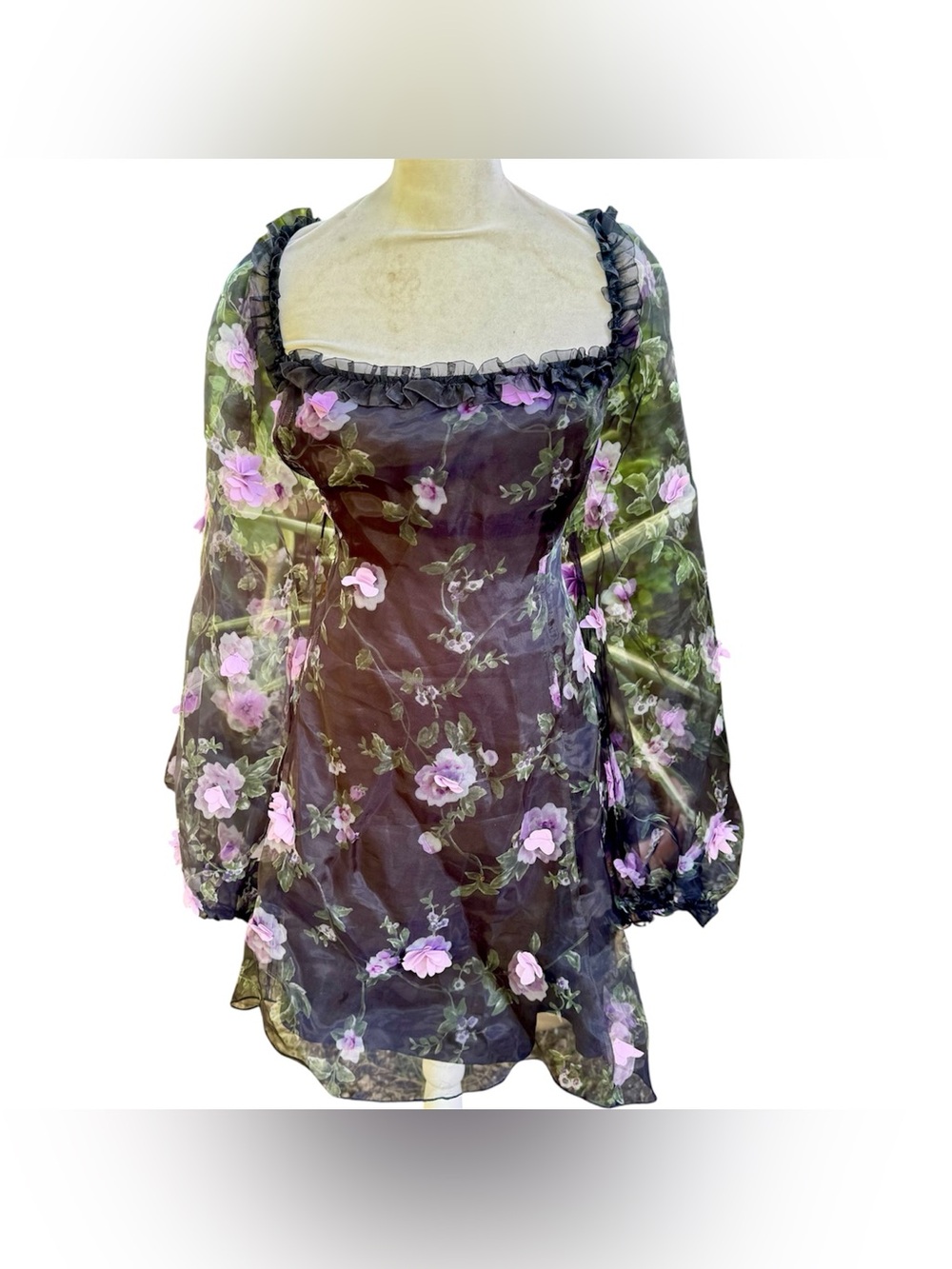 Sugar Thrillz Floral Whimsygoth Sheer Princess Garden Pink & Black Girly Dress